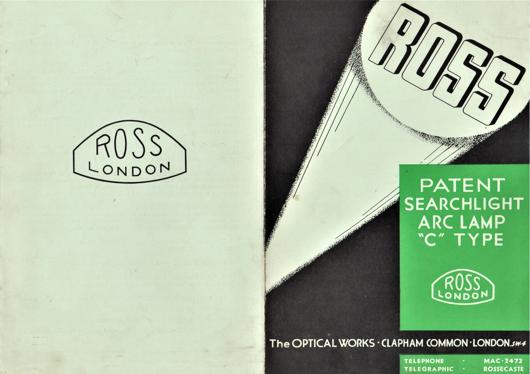 A preview of the Ross Patent Searchlight Arc Lamp "C" Type document.