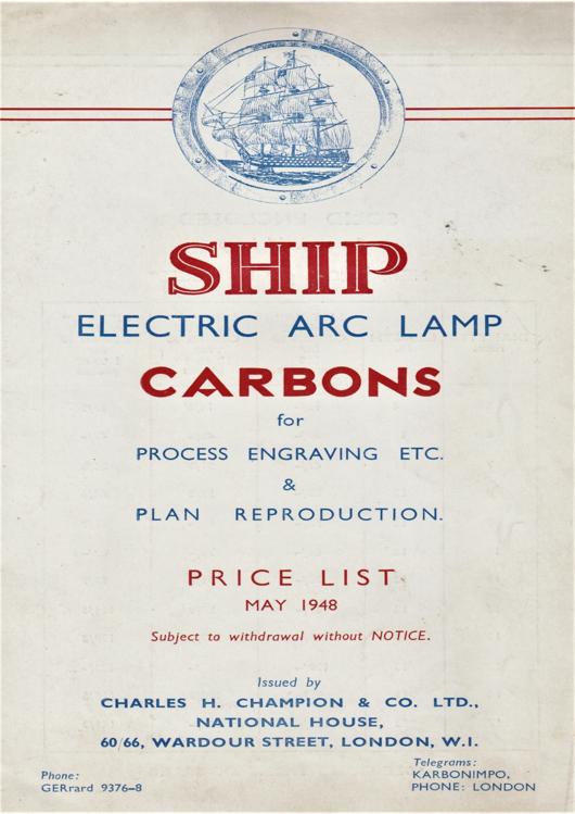 A preview of the Ship Electric Arc Lamp Carbons - Price List document.