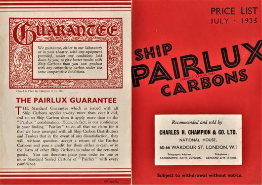 A preview of the Ship Pairlux Carbons - Price List July 1935 document.