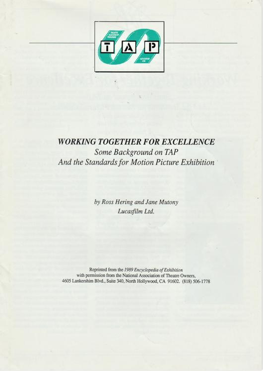 A preview of the Some Background on TAP And the Standards for Motion Picture Exhibition document.