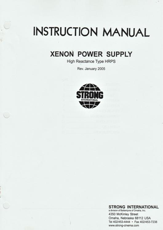 A preview of the Strong - Instruction Manual - Xenon Power Supply - High Reactance Type HRPS document.