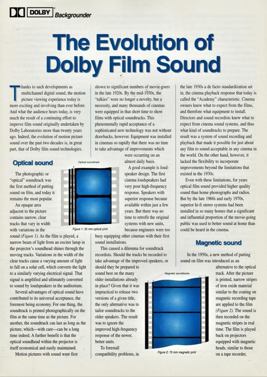 A preview of the The Evolution of Dolby Film Sound document.