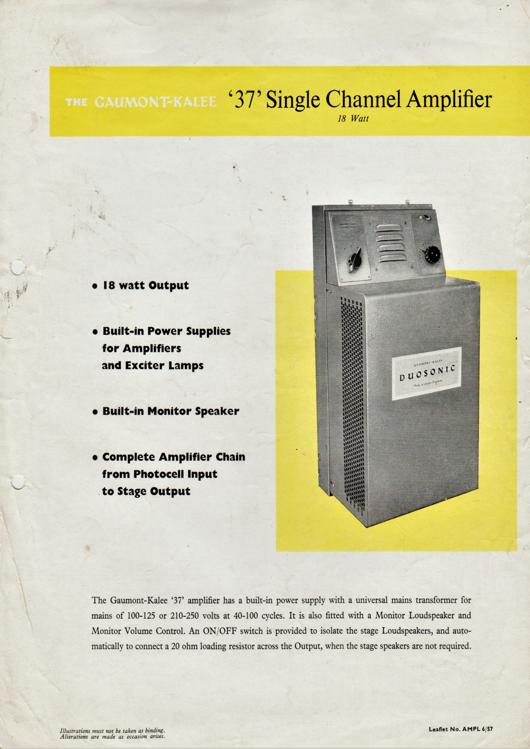A preview of the The Gaumont-Kalee '37' Single Channel Amplifier document.