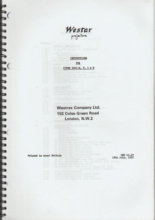 A preview of the Westar projectors - Instructions For Types 2001-E, F, G & H document.