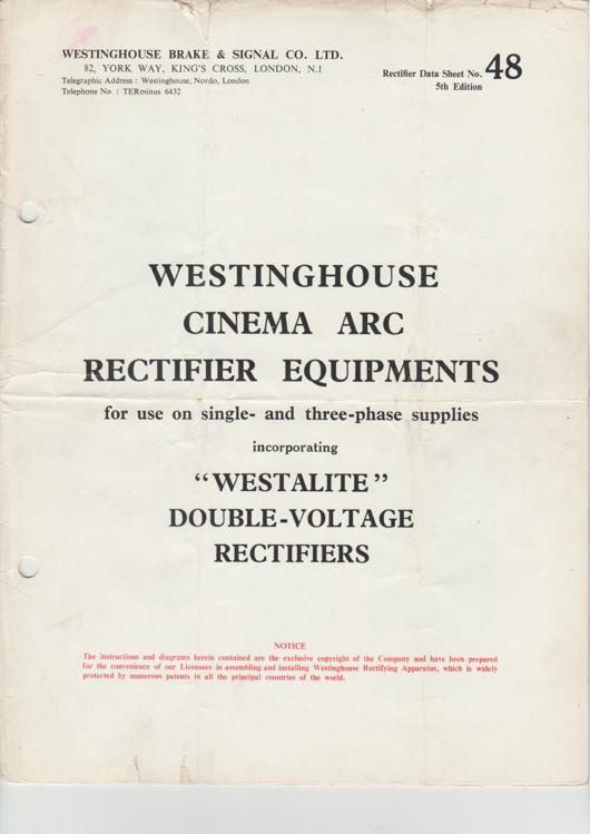 A preview of the Westinghouse Cinema Arc Rectifier Equipments document.