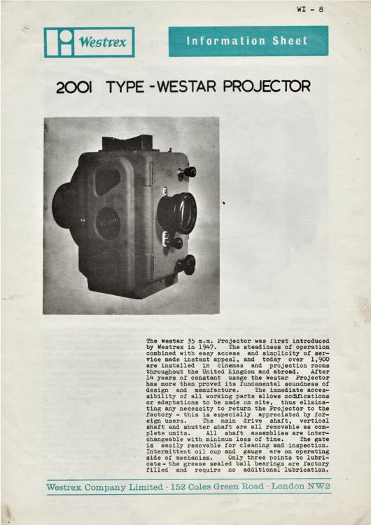 A preview of the Westrex 2001 Type - Westar Projector document.