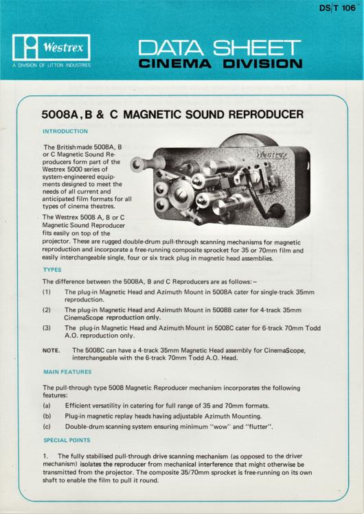 A preview of the Westrex 5008 A, B & C Magnetic Sound Reproducer document.