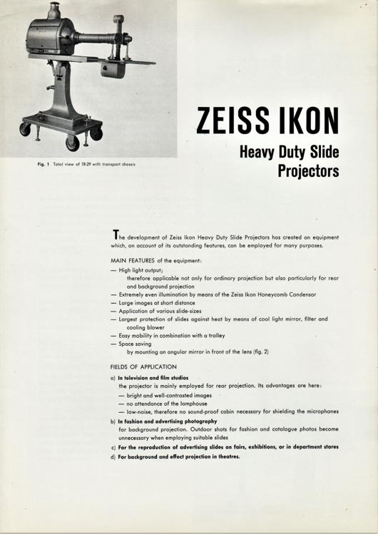 A preview of the Zeiss Ikon Heavy Duty Slide Projectors document.