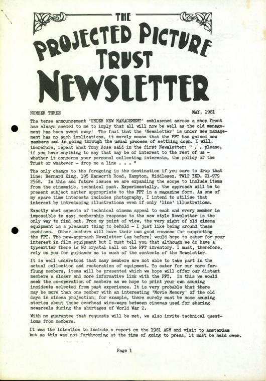 The front cover of Newsletter No. 3.