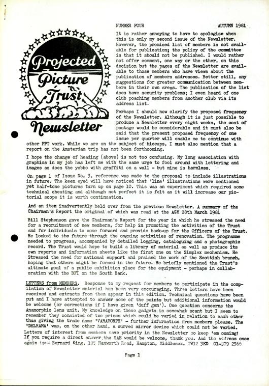 The front cover of Newsletter No. 4.