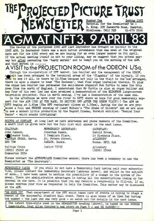 The front cover of Newsletter No. 10.