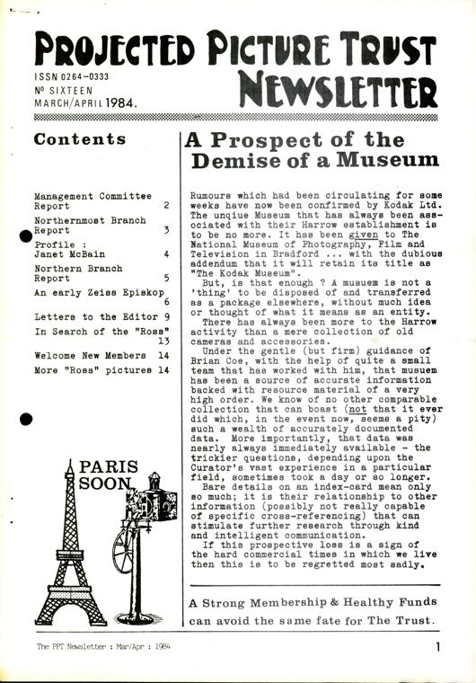 The front cover of Newsletter No. 16.