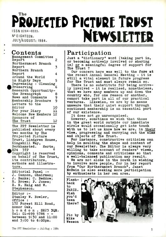 The front cover of Newsletter No. 18.