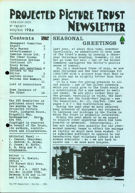 The front cover of Newsletter No. 20.