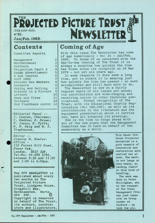 The front cover of Newsletter No. 21.