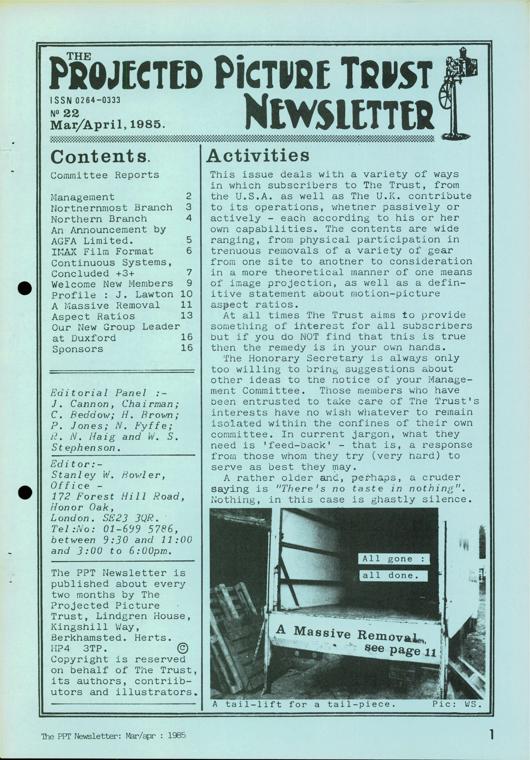 The front cover of Newsletter No. 22.