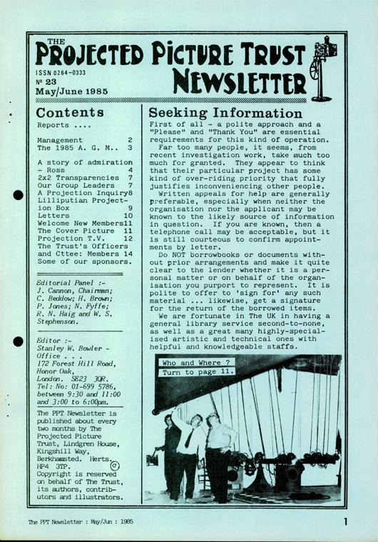 The front cover of Newsletter No. 23.