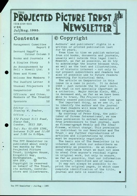 The front cover of Newsletter No. 24.