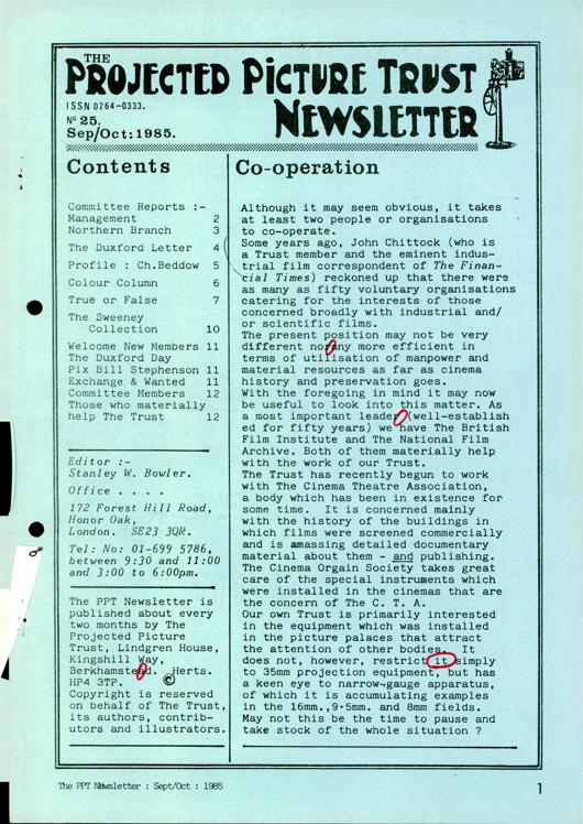 The front cover of Newsletter No. 25.