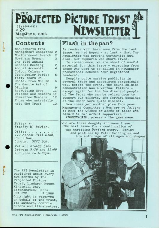 The front cover of Newsletter No. 29.