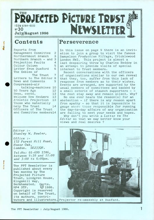 The front cover of Newsletter No. 30.