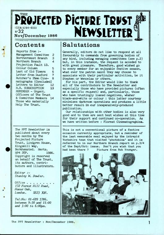 The front cover of Newsletter No. 32.