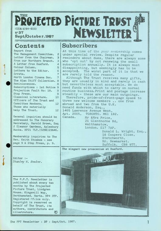 The front cover of Newsletter No. 37.