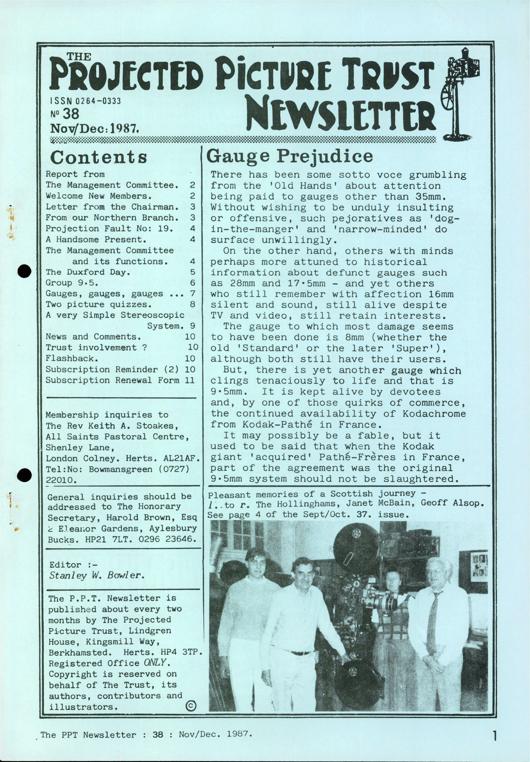 The front cover of Newsletter No. 38.